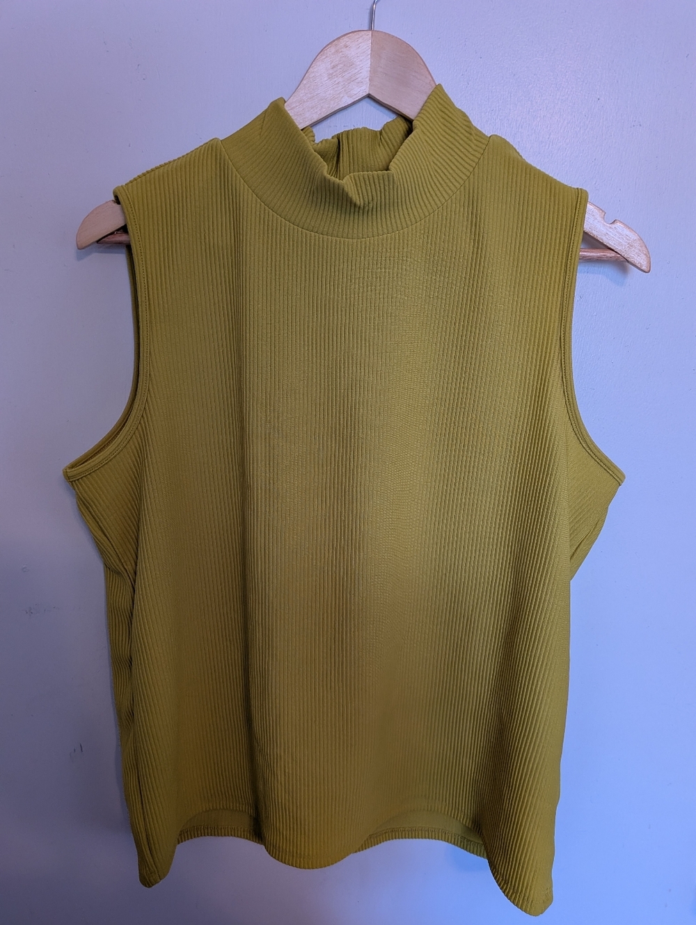 Sleeveless Mock Neck Ribbed Tank Top - Olive Green